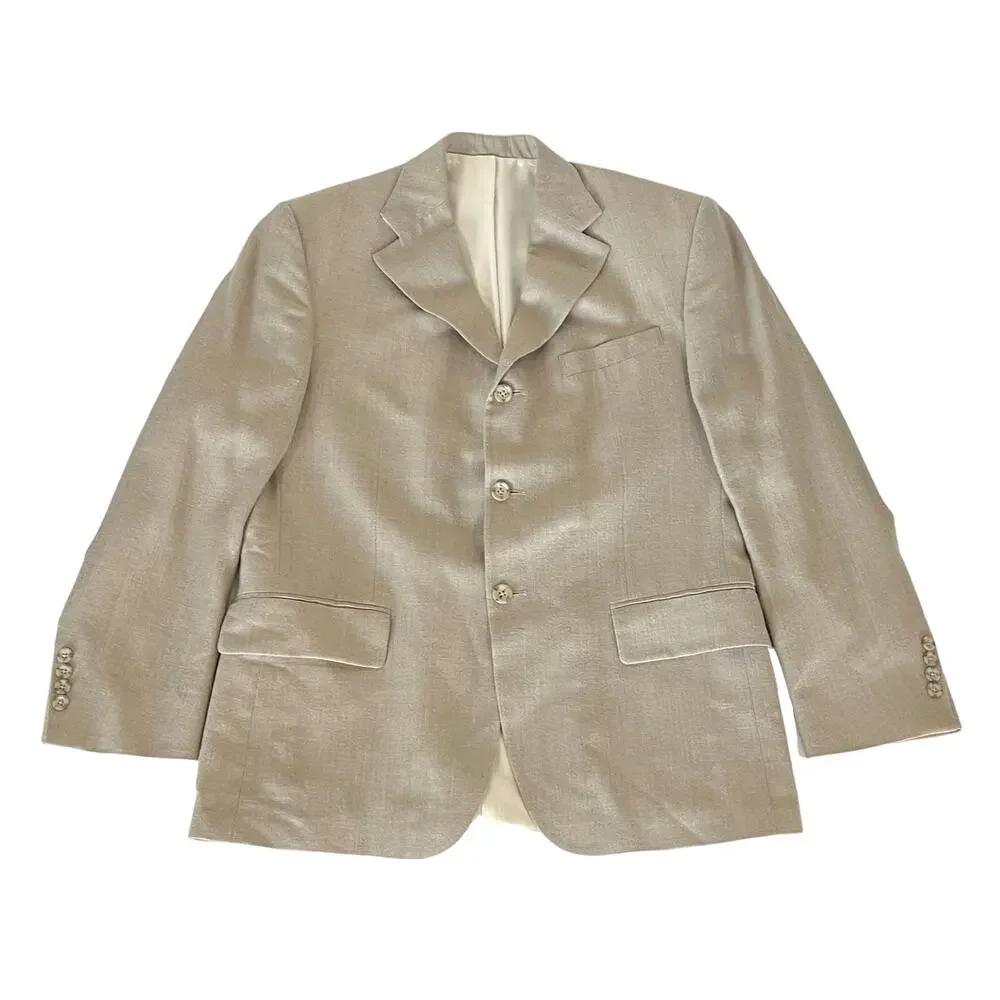 Oscar de la Renta Men’s Beige Silk Wool Blazer Jacket Sports Coat 3-Button 42S